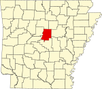 Map of Arkansas highlighting Faulkner County